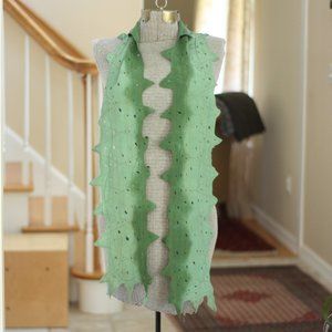 Two Toned Perforated Green Zig Zag Scalloped Scarf